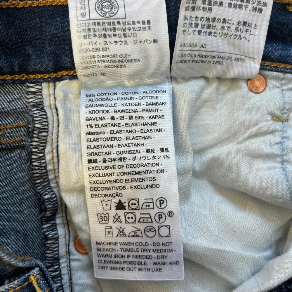 Levi’s ribcage shorts 25 distressed blue high-rise cut off fray button fly - Picture 5 of 7